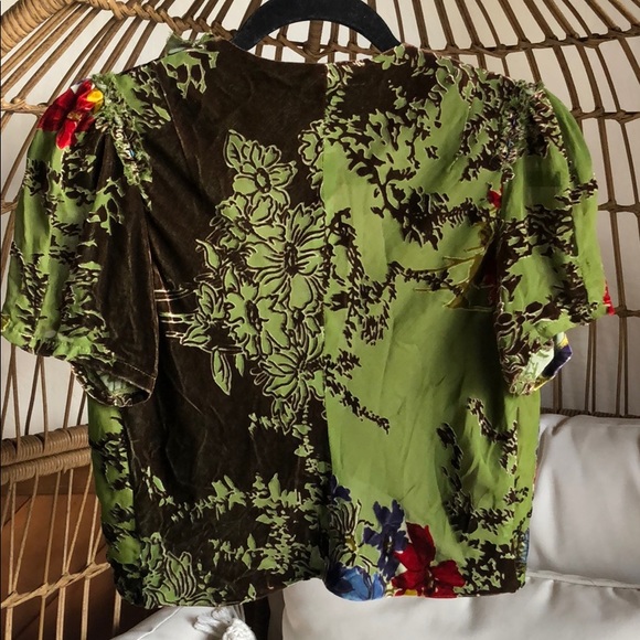 JALOUX | Green & Brown Silk Velvet Floral Short Sleeve Shrug | M - Picture 3 of 17
